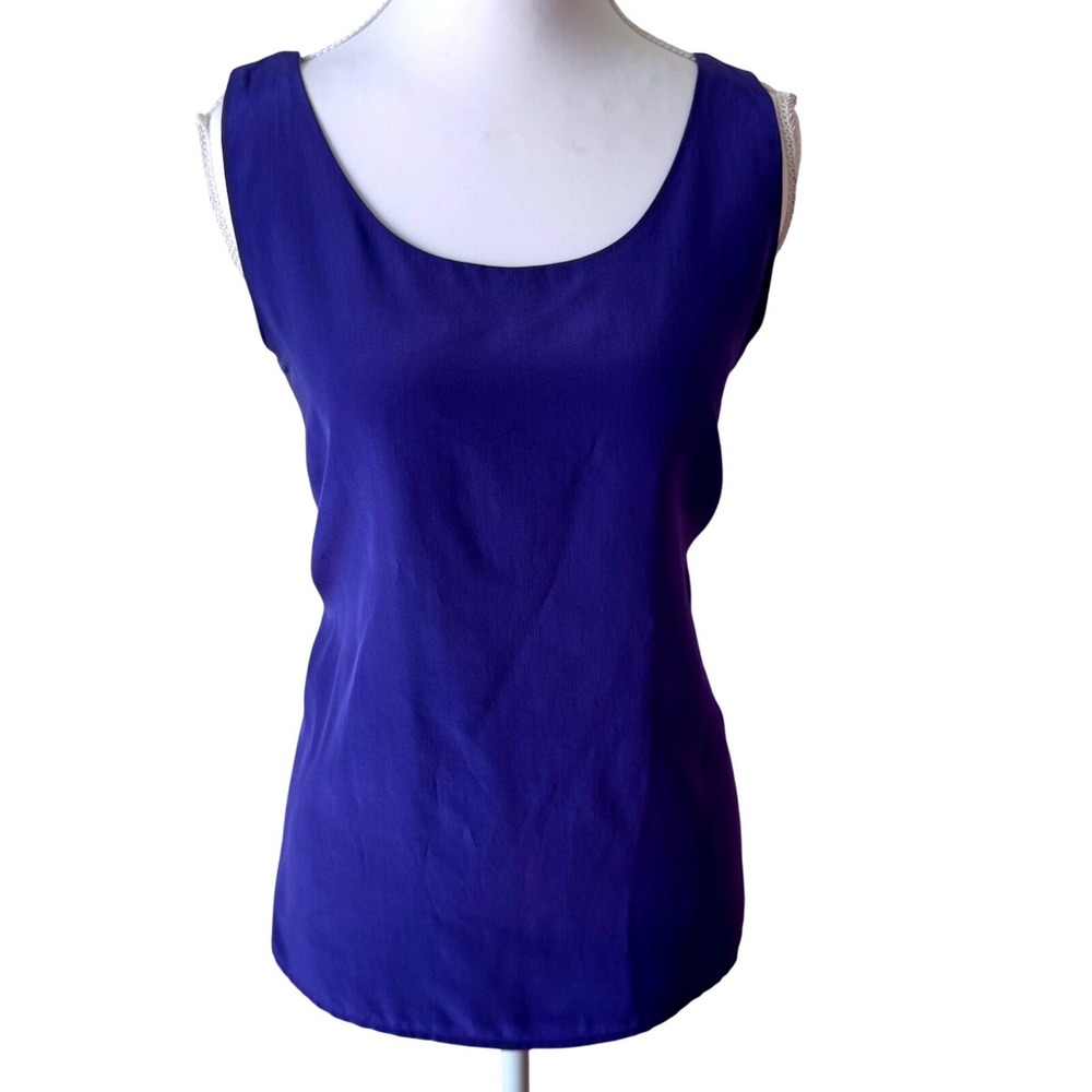 Silk Tank Top Royal Blue Scoop Neck Sleeveless Shell Minimalist S